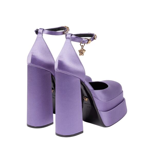 Versace Aevitas IT 37 US 7 Platform Purple Orchid Satin Pump Crystal NWB $1,575 - Picture 2 of 14